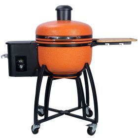 24 "Ceramic Pellet Grill with 19.6" diameter Gridiron Double Ceramic Liner 4-in-1 Smoked Roasted BBQ Pan-roasted for Outdoors Patio (Color: as Pic)