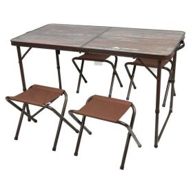 Durable Steel and Aluminum Table and Stools, Open Dims 19.29" x 24.6", Brown (Color: Brown)