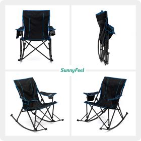 Oversized Rocking Camping Chair, Outdoor Luxury Padded Recliner, Folding Lawn Chair with Pocket, 300 LBS Heavy Duty for Picnic/Lounge/Patio, Portable (Color: Black)