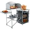 Camping Kitchen Station, Aluminum Portable Folding Camp Cook Table with Windshield, Storage Organizer and 4 Adjustable Feet, Quick Installation for Ou