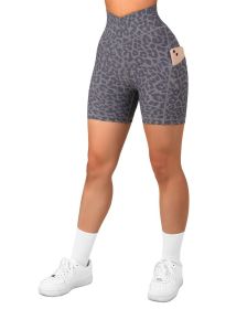 Women's Cross Sports Tight Short Belt Pockets (Option: Leopard Gray-S)