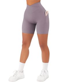 Women's Cross Sports Tight Short Belt Pockets (Option: Purple-3XL)