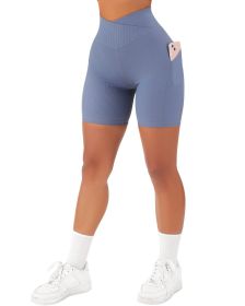 Women's Cross Sports Tight Short Belt Pockets (Option: Blue-3XL)