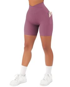 Women's Cross Sports Tight Short Belt Pockets (Option: Dark Purple-L)