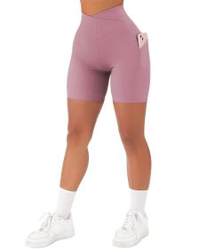 Women's Cross Sports Tight Short Belt Pockets (Option: Pink-3XL)