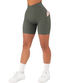 Women's Cross Sports Tight Short Belt Pockets (Option: Army Green-XL)